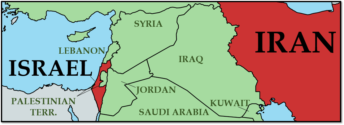 Israel to Iran map red 3